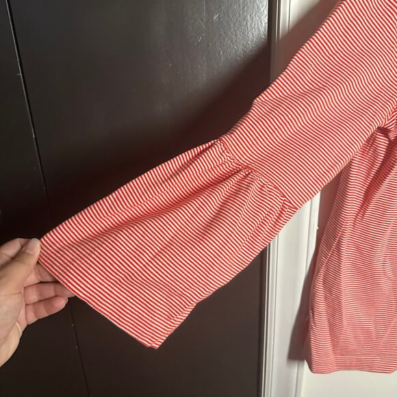 J. Crew Women's Red White Striped Peplum Long Sleeve Top Size Small - Picture 2 of 7